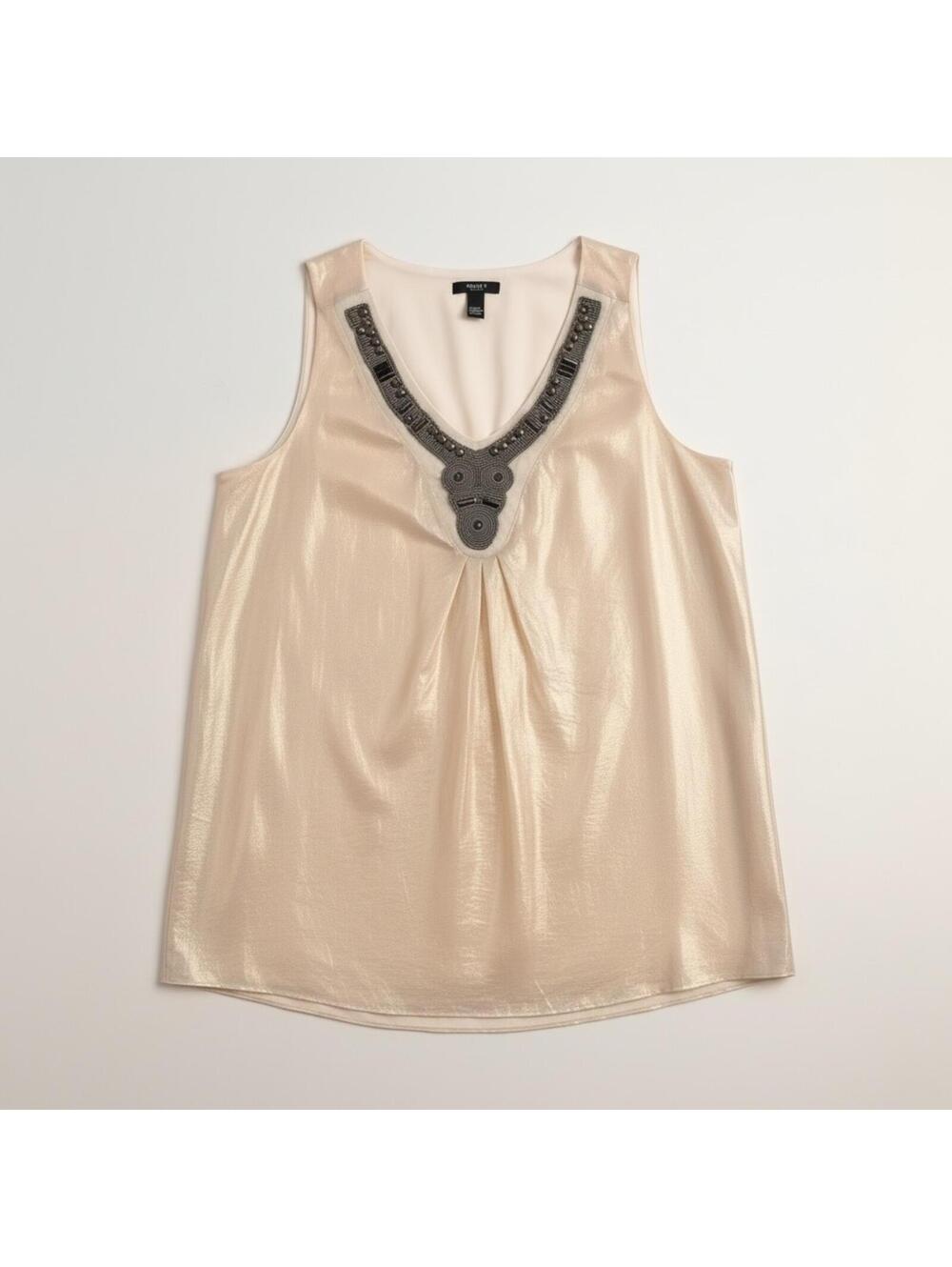 Alfani Woman Metallic Gold Sleeveless Blouse Beaded Neckline Size 18W